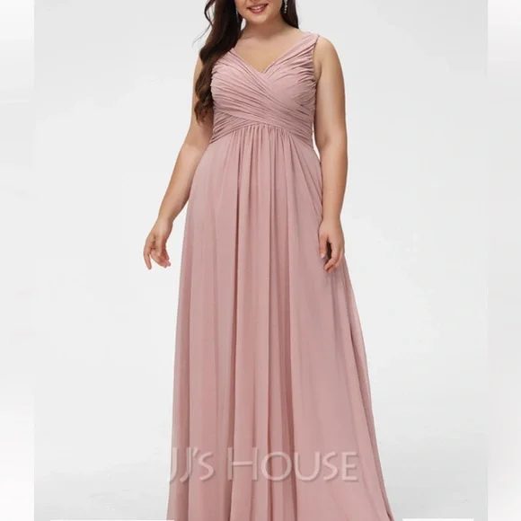 JJ’S HOUSE DUSTY ROSE Chiffon Bridesmaid Dress Slit Front Side - Picture 4 of 10